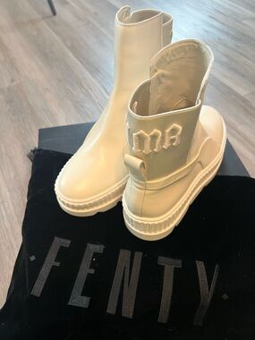 Fenty by Puma Cream Platform Booties with Embroidered Detail